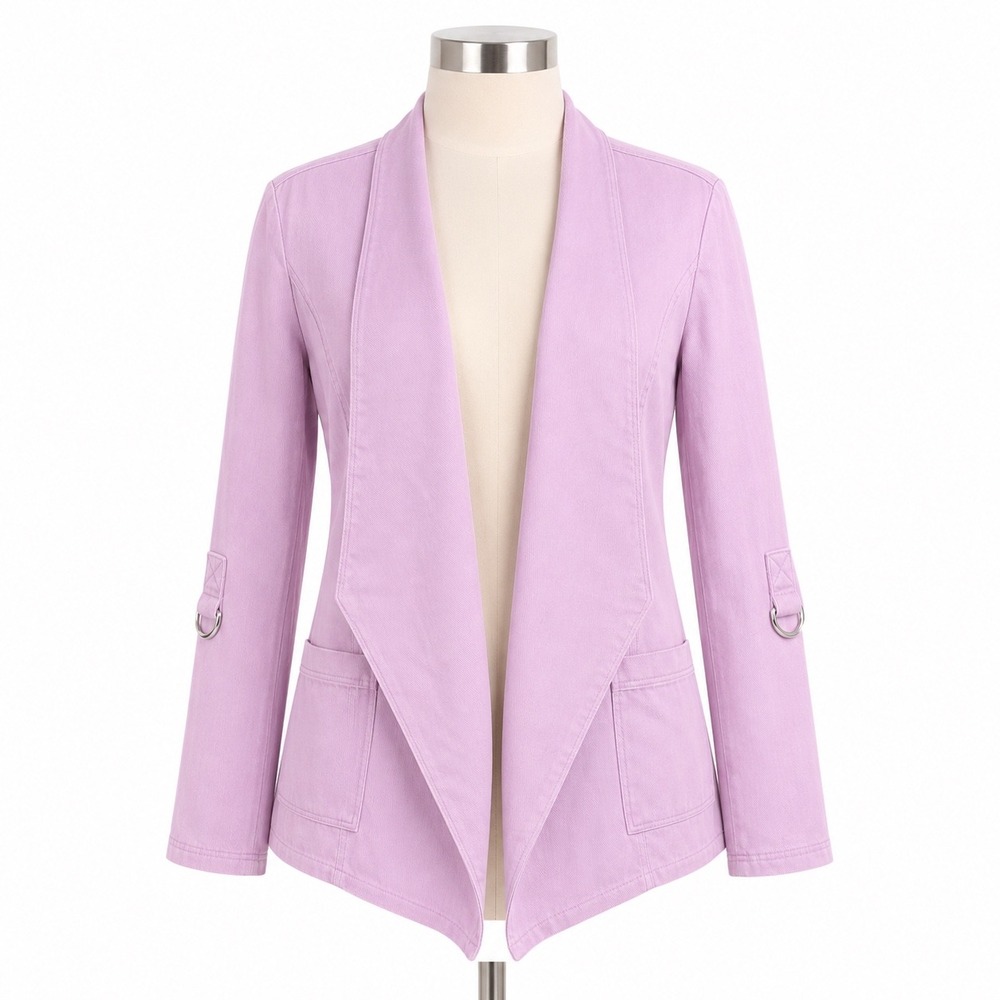 White House Black Market Jacket Womens XS Pink Drape Front‎ Roll Sleeve Lyocell